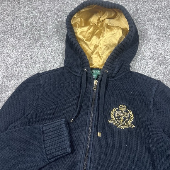 Lauren Active Ralph Lauren Tops - Vintage Y2K Women's L Polo Ralph Lauren Crest Logo Full Zip Chunky Knit Sweater